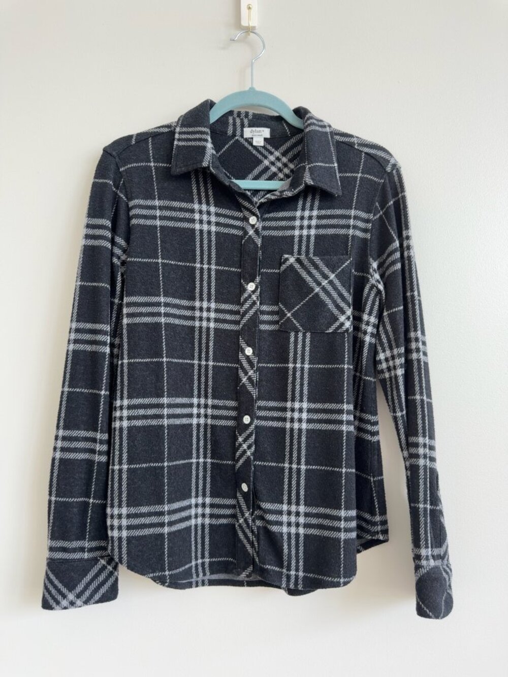 Dylan Gray Plaid Button Front Knit Shirt Soft Stretch Shacket XS